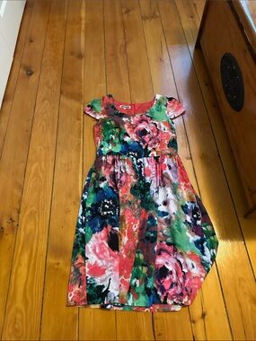 Serra Girls' Watercolor Floral Dress in Pink, Green, Blue
